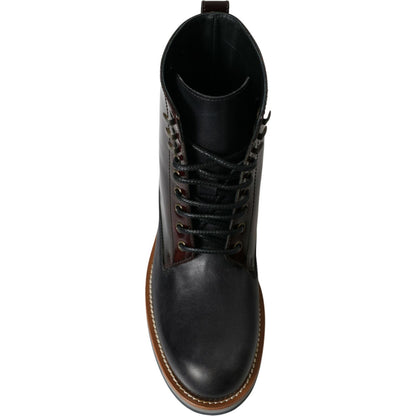 Dolce & Gabbana Black Leather Military Combat Boots Shoes Dolce & Gabbana