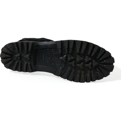 Dolce & Gabbana Black Rubber Lace Up Shearling Rain Boots Shoes Dolce & Gabbana