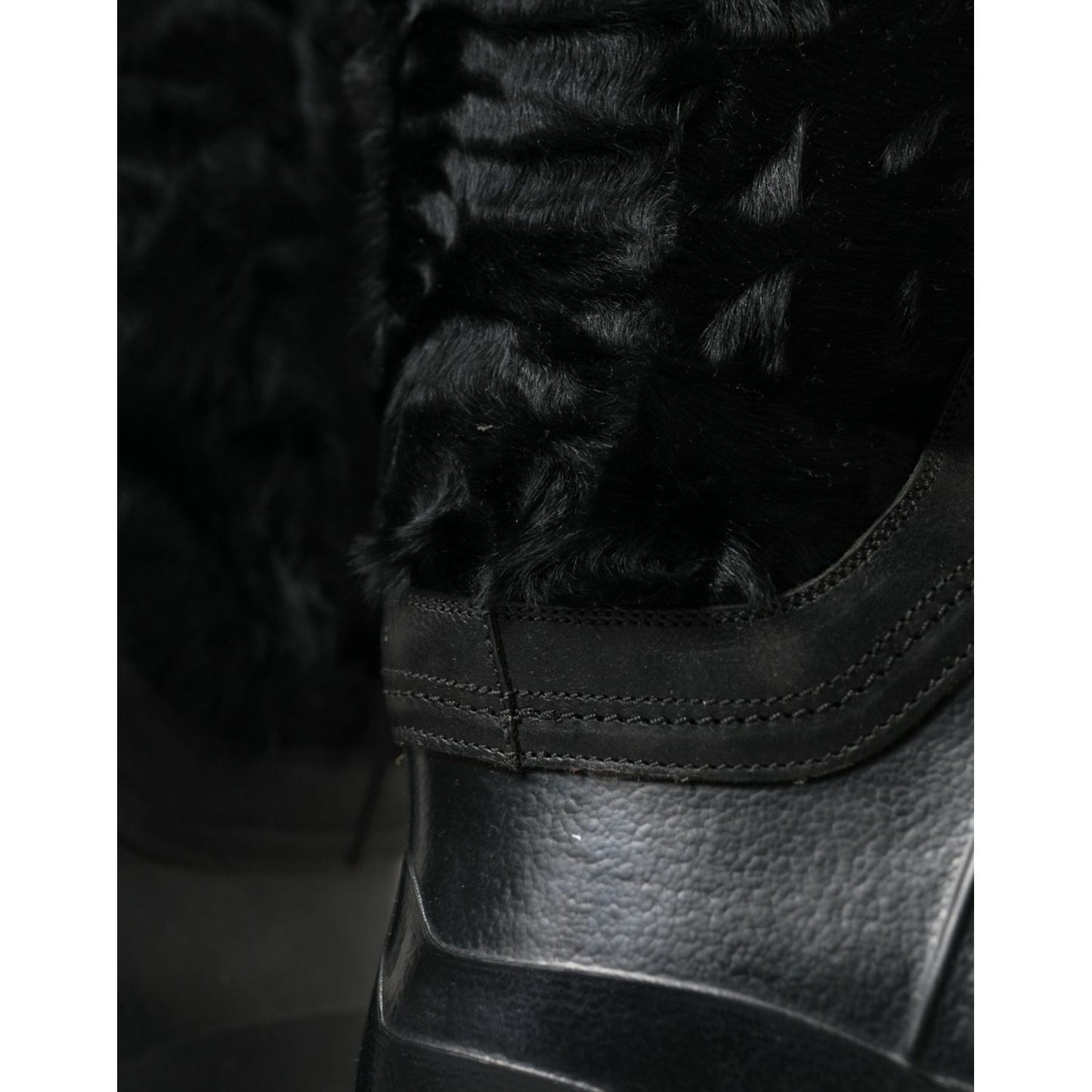 Dolce & Gabbana Black Rubber Lace Up Shearling Rain Boots Shoes Dolce & Gabbana