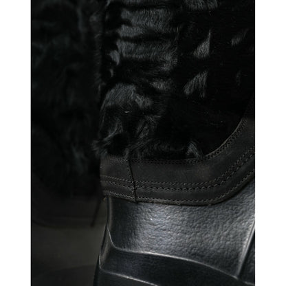 Dolce & Gabbana Black Rubber Lace Up Shearling Rain Boots Shoes Dolce & Gabbana