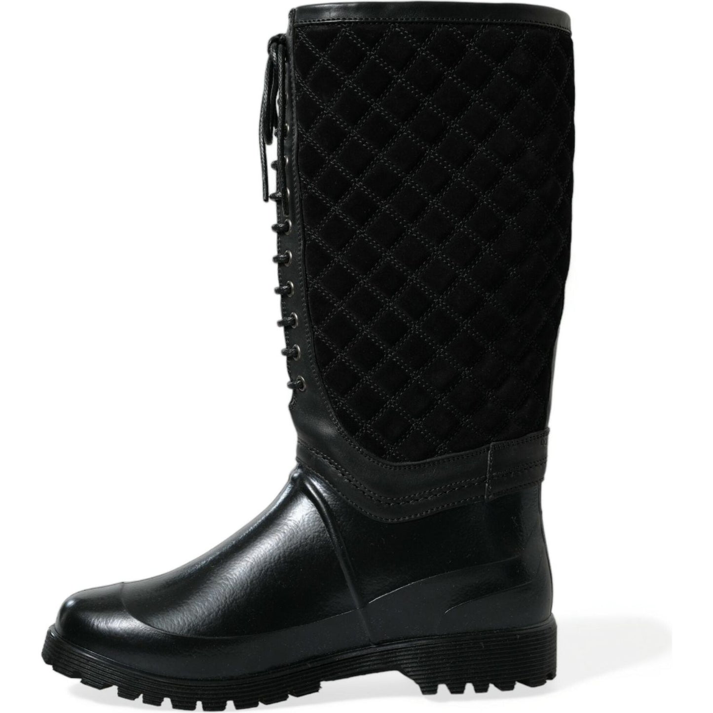 Dolce & Gabbana Black Chioggia Rubber Suede Rain Boots Shoes Dolce & Gabbana