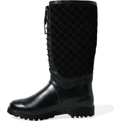 Dolce & Gabbana Black Chioggia Rubber Suede Rain Boots Shoes Dolce & Gabbana