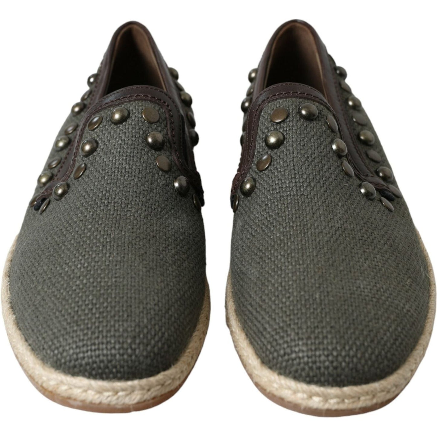 Dolce & Gabbana Gray Linen Leather Studded Loafers Shoes Dolce & Gabbana