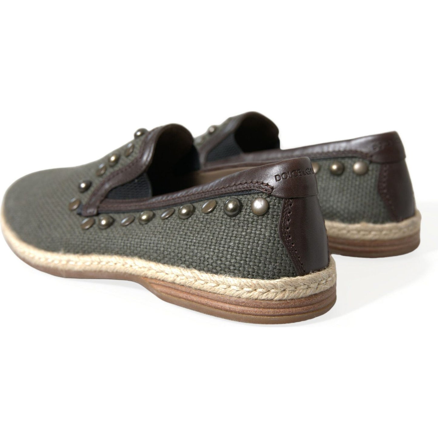 Dolce & Gabbana Gray Linen Leather Studded Loafers Shoes Dolce & Gabbana
