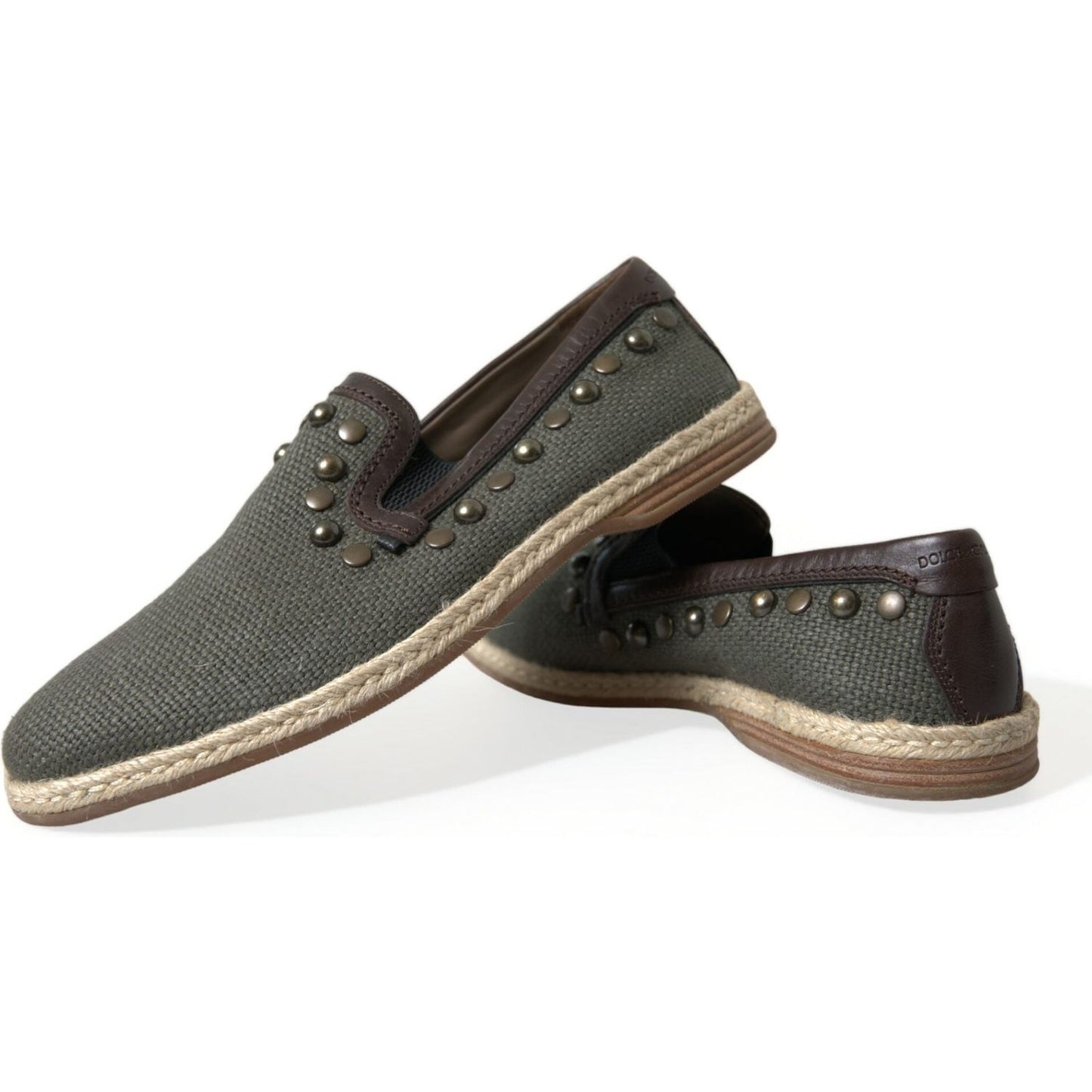 Dolce & Gabbana Gray Linen Leather Studded Loafers Shoes Dolce & Gabbana