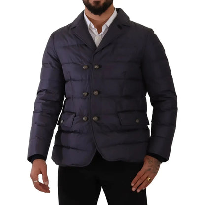 Dolce & Gabbana Blue Silk Goat Coat Blouson Winter Jacket Dolce & Gabbana
