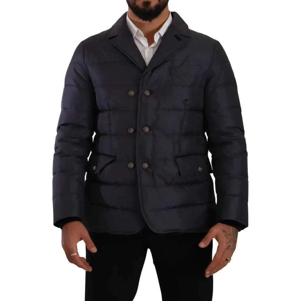 Dolce & Gabbana Blue Silk Goat Coat Blouson Winter Jacket Dolce & Gabbana