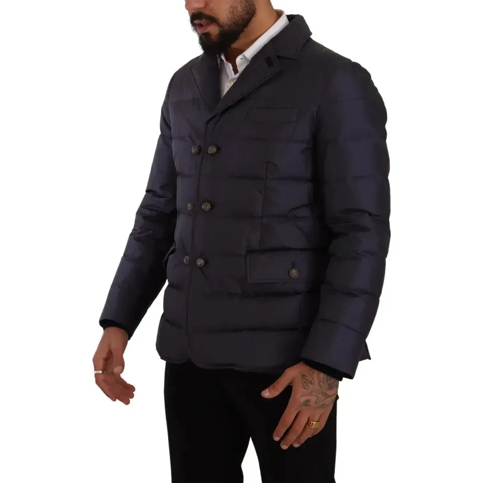 Dolce & Gabbana Blue Silk Goat Coat Blouson Winter Jacket Dolce & Gabbana