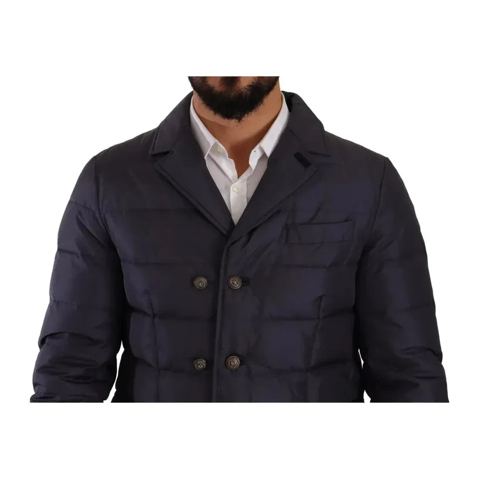 Dolce & Gabbana Blue Silk Goat Coat Blouson Winter Jacket Dolce & Gabbana