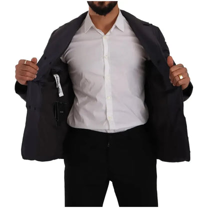 Dolce & Gabbana Blue Silk Goat Coat Blouson Winter Jacket Dolce & Gabbana