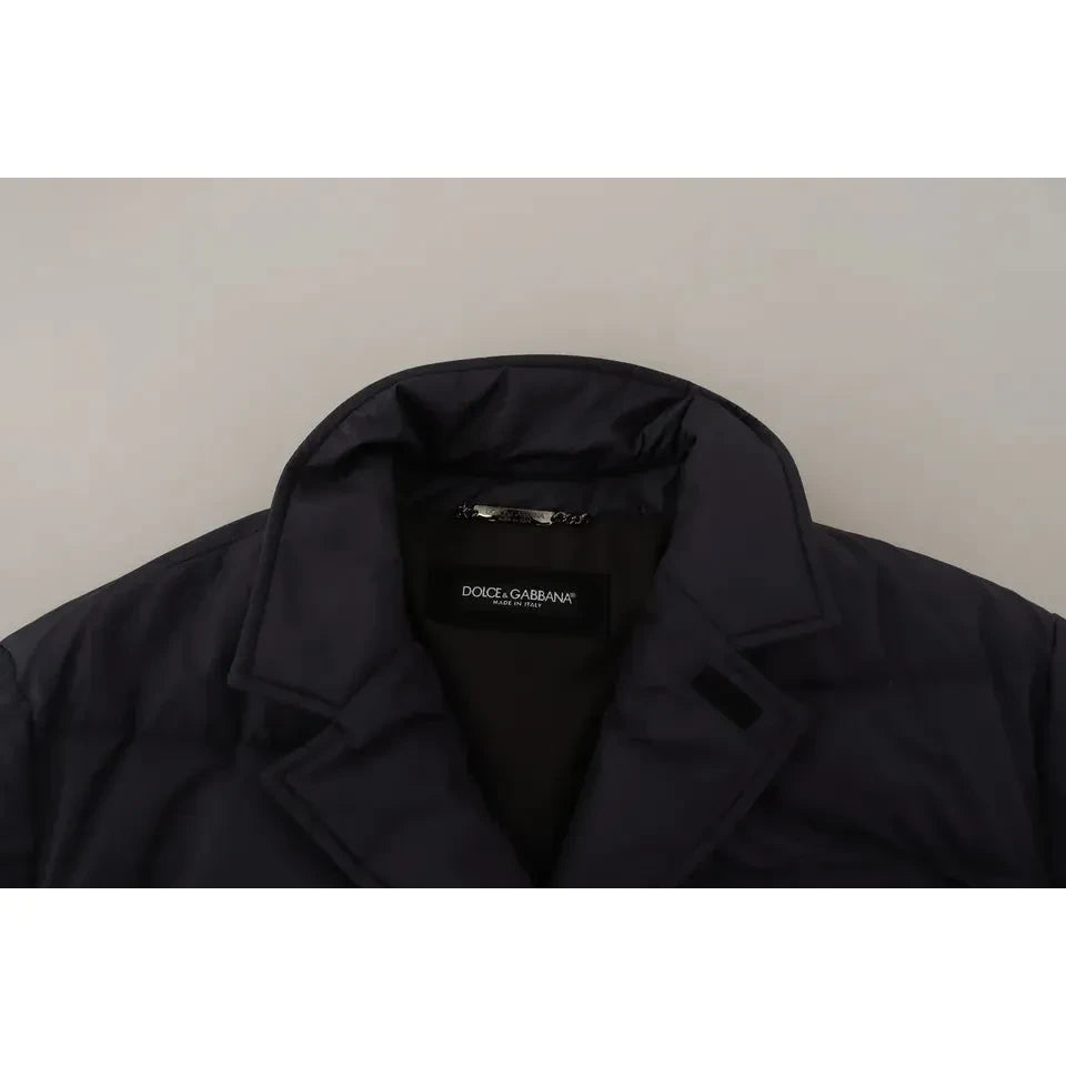 Dolce & Gabbana Blue Silk Goat Coat Blouson Winter Jacket Dolce & Gabbana