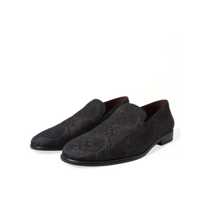 Dolce & Gabbana Black Brocade Men Slip On Loafer Dress Shoes