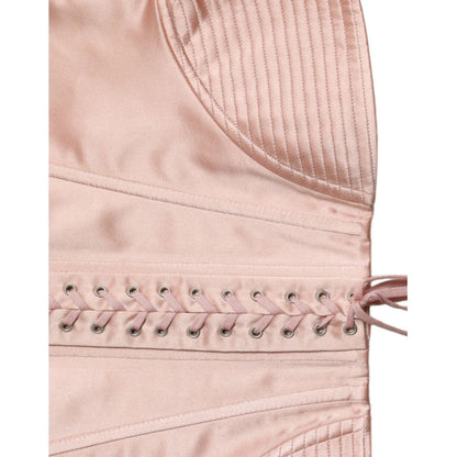 Dolce & Gabbana Pink Silk Stretch Belt Waist Strap Corset Top Dolce & Gabbana