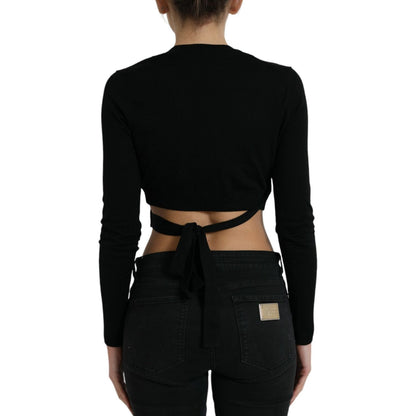 Dolce & Gabbana Black Wool V-neck Crossed Cardigan Sweater Dolce & Gabbana