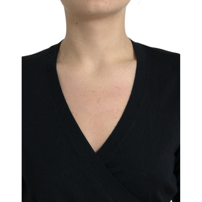 Dolce & Gabbana Black Wool V-neck Crossed Cardigan Sweater Dolce & Gabbana