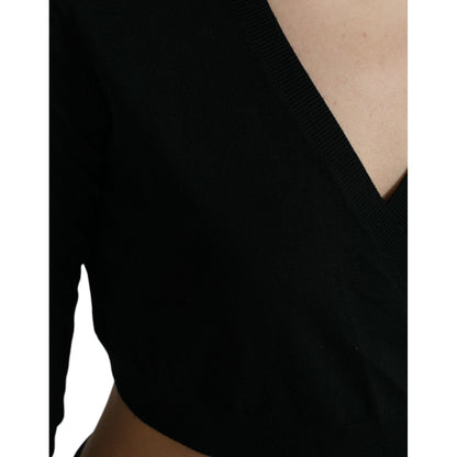 Dolce & Gabbana Black Wool V-neck Crossed Cardigan Sweater Dolce & Gabbana
