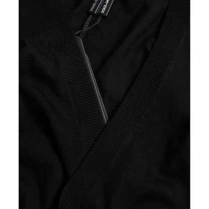 Dolce & Gabbana Black Wool V-neck Crossed Cardigan Sweater Dolce & Gabbana