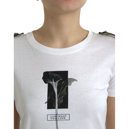 Dolce & Gabbana White Black Roses Crewneck Cotton T-shirt Dolce & Gabbana