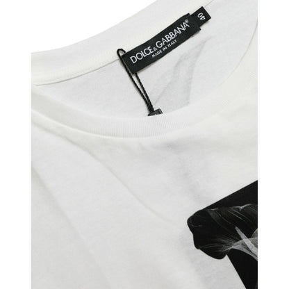 Dolce & Gabbana White Black Roses Crewneck Cotton T-shirt Dolce & Gabbana