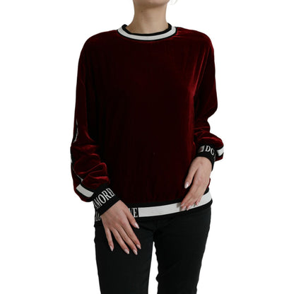 Dolce & Gabbana Bordeaux Velvet Round Neck Pullover Sweater Dolce & Gabbana