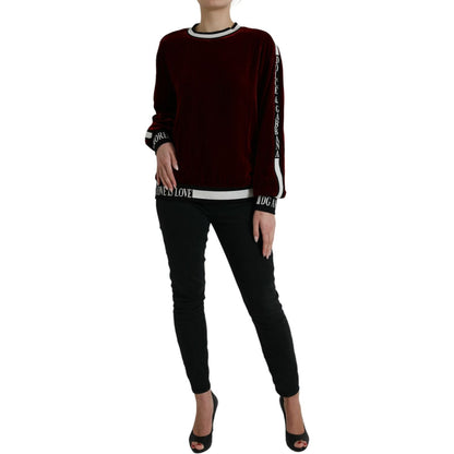 Dolce & Gabbana Bordeaux Velvet Round Neck Pullover Sweater Dolce & Gabbana