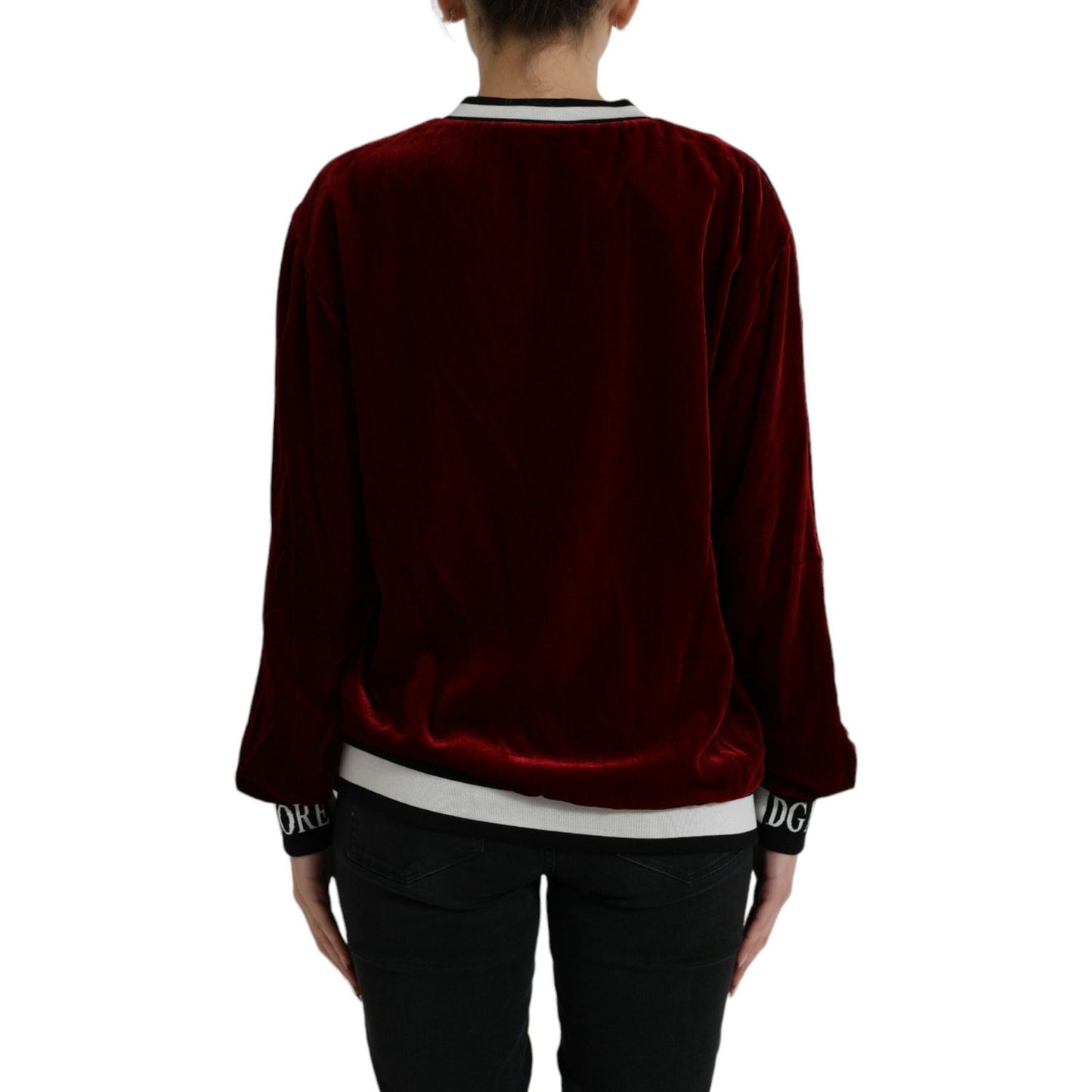 Dolce & Gabbana Bordeaux Velvet Round Neck Pullover Sweater Dolce & Gabbana
