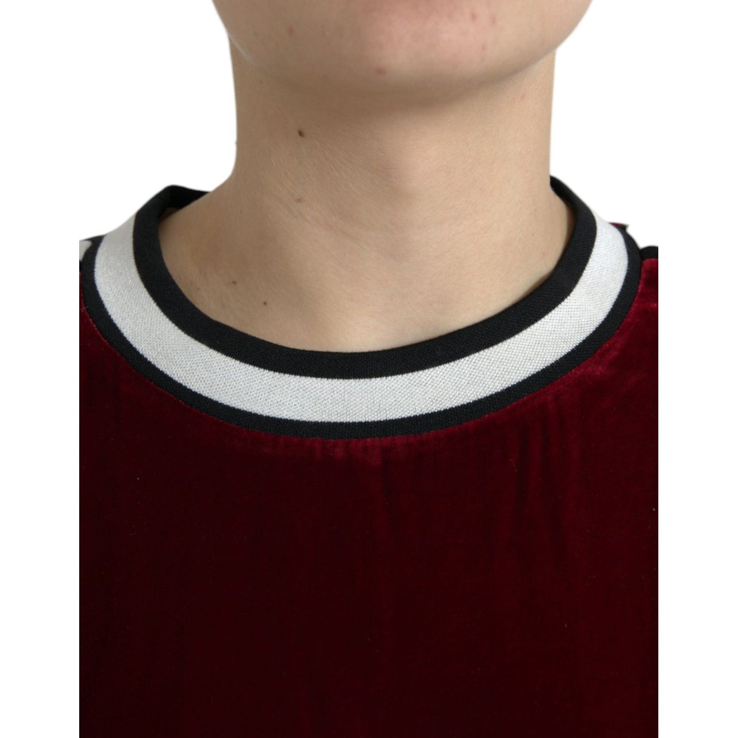 Dolce & Gabbana Bordeaux Velvet Round Neck Pullover Sweater Dolce & Gabbana