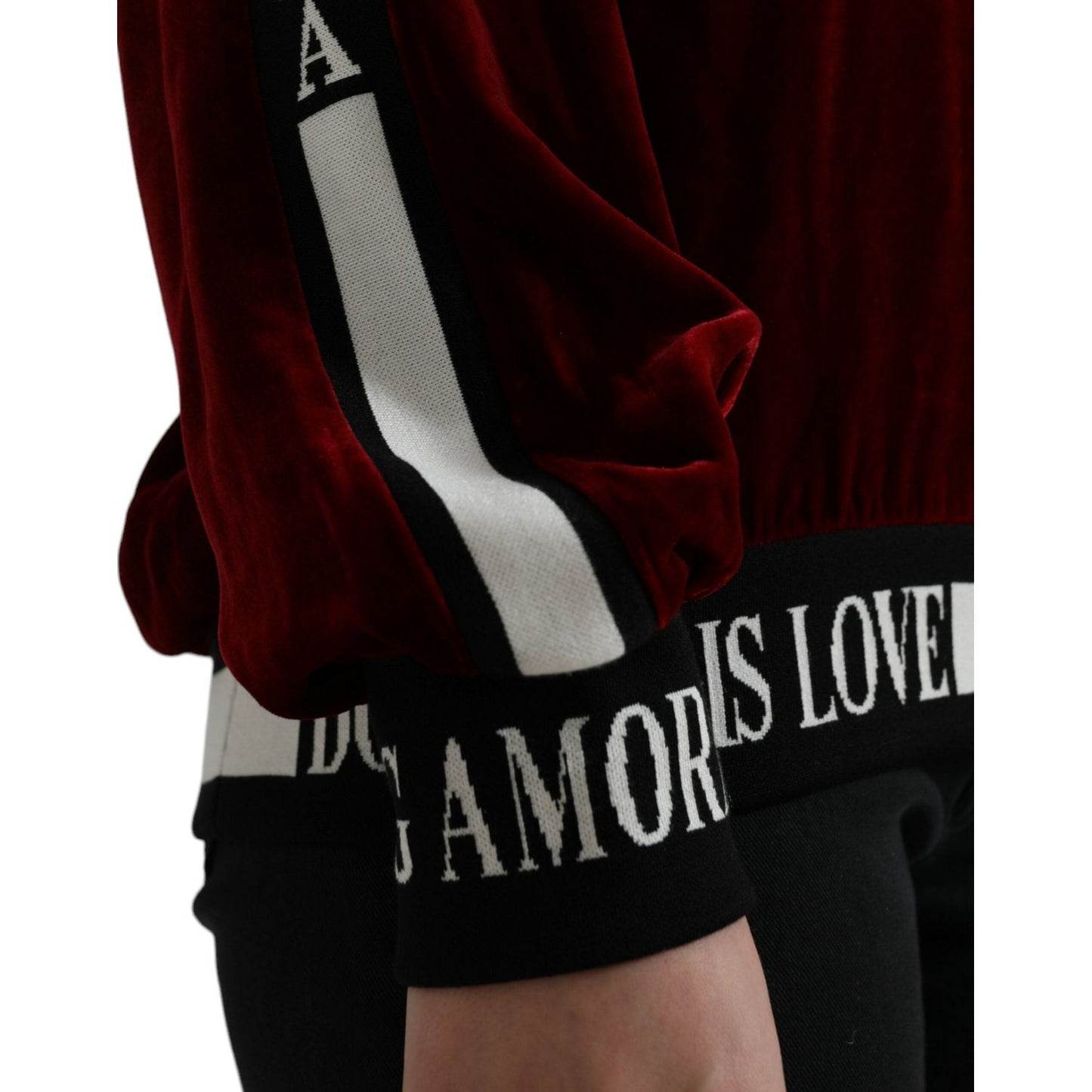 Dolce & Gabbana Bordeaux Velvet Round Neck Pullover Sweater Dolce & Gabbana