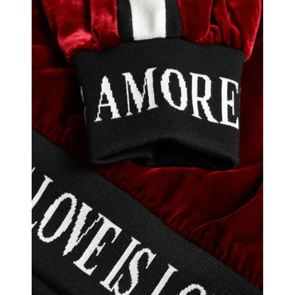 Dolce & Gabbana Bordeaux Velvet Round Neck Pullover Sweater Dolce & Gabbana