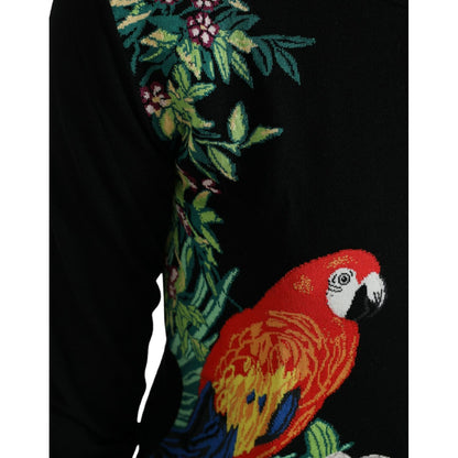 Dolce & Gabbana Black Bird Wool Long Sleeve Cardigan Sweater Dolce & Gabbana