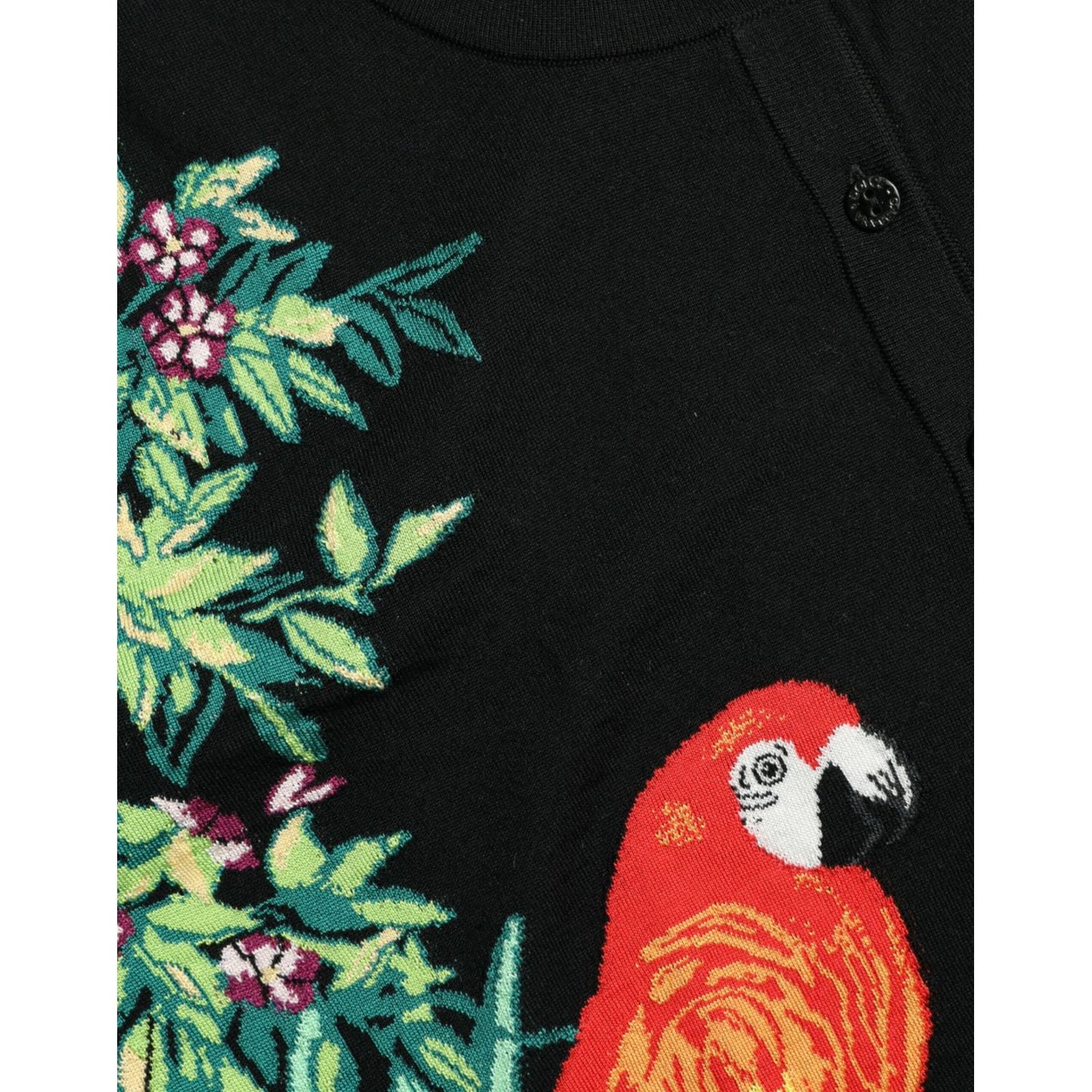Dolce & Gabbana Black Bird Wool Long Sleeve Cardigan Sweater Dolce & Gabbana