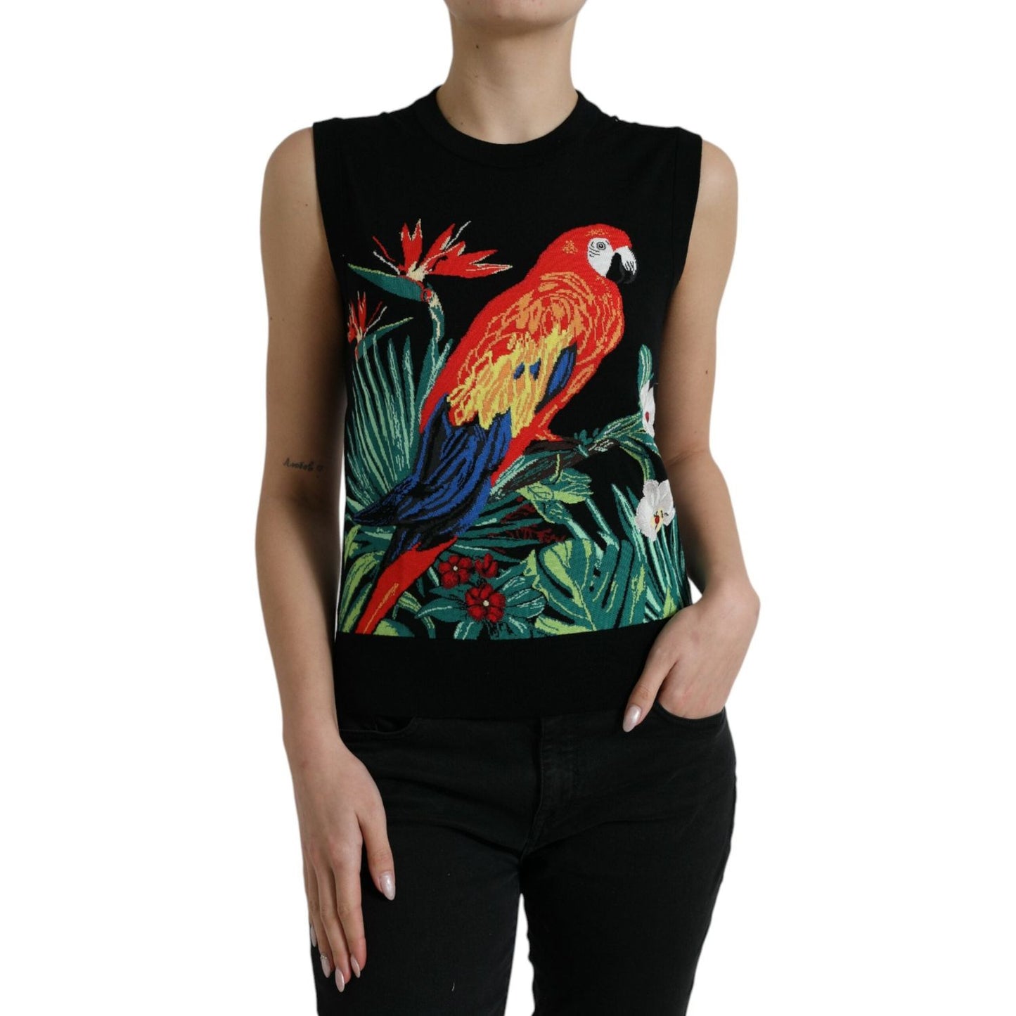 Dolce & Gabbana Black Jungle Crew Neck Sleeveless Tank Top Dolce & Gabbana