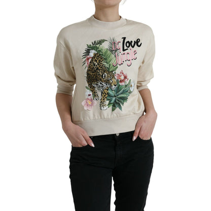 Dolce & Gabbana Beige Jungle Printed Cotton Pullover Sweater Dolce & Gabbana