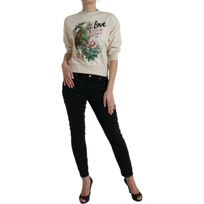 Dolce & Gabbana Beige Jungle Printed Cotton Pullover Sweater Dolce & Gabbana