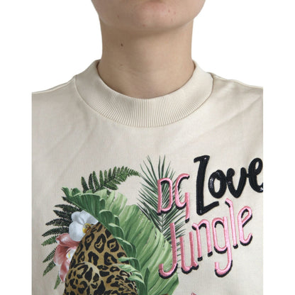 Dolce & Gabbana Beige Jungle Printed Cotton Pullover Sweater Dolce & Gabbana