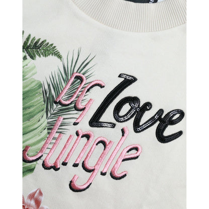 Dolce & Gabbana Beige Jungle Printed Cotton Pullover Sweater Dolce & Gabbana