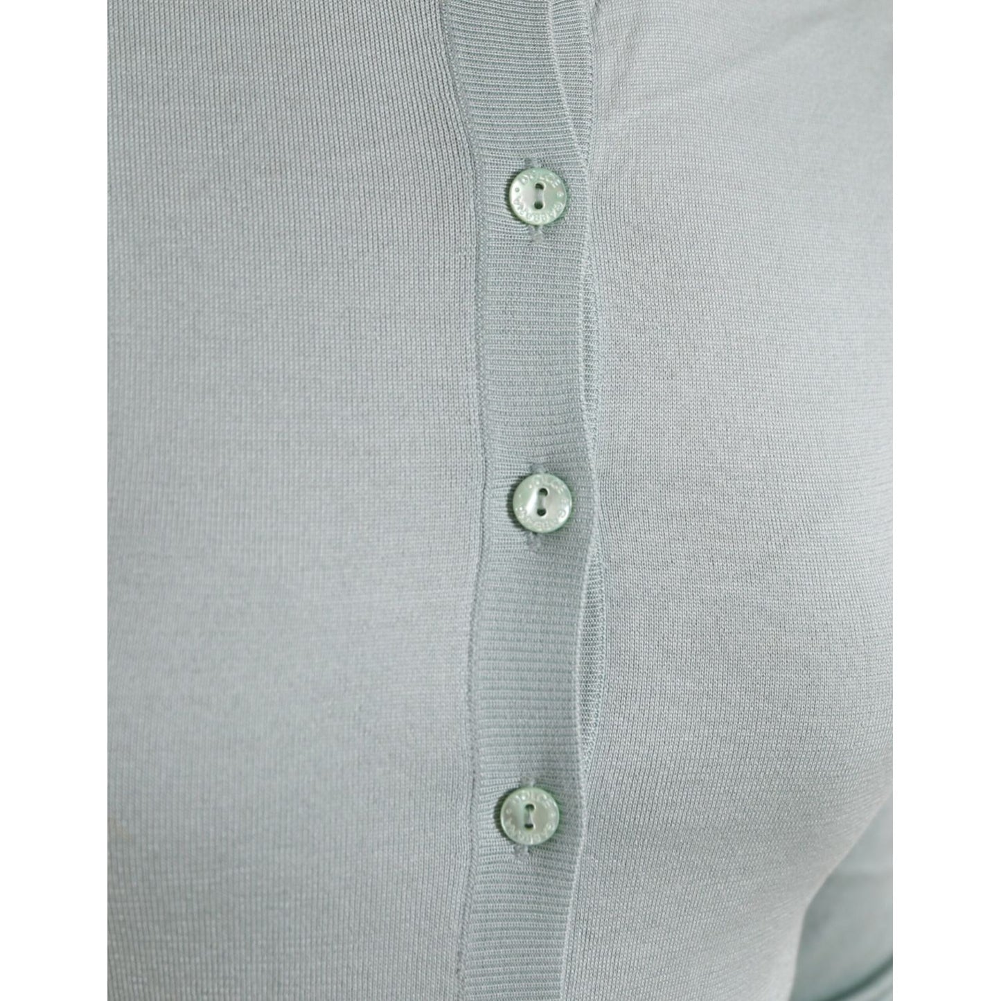 Dolce & Gabbana Light Blue Silk Crew Neck Cardigan Sweater