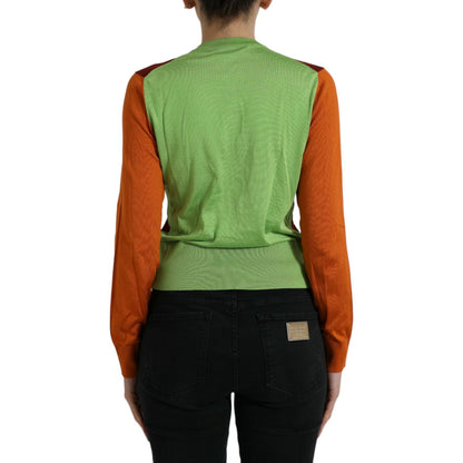 Dolce & Gabbana Multicolor Silk Crewneck Cardigan Sweater Dolce & Gabbana