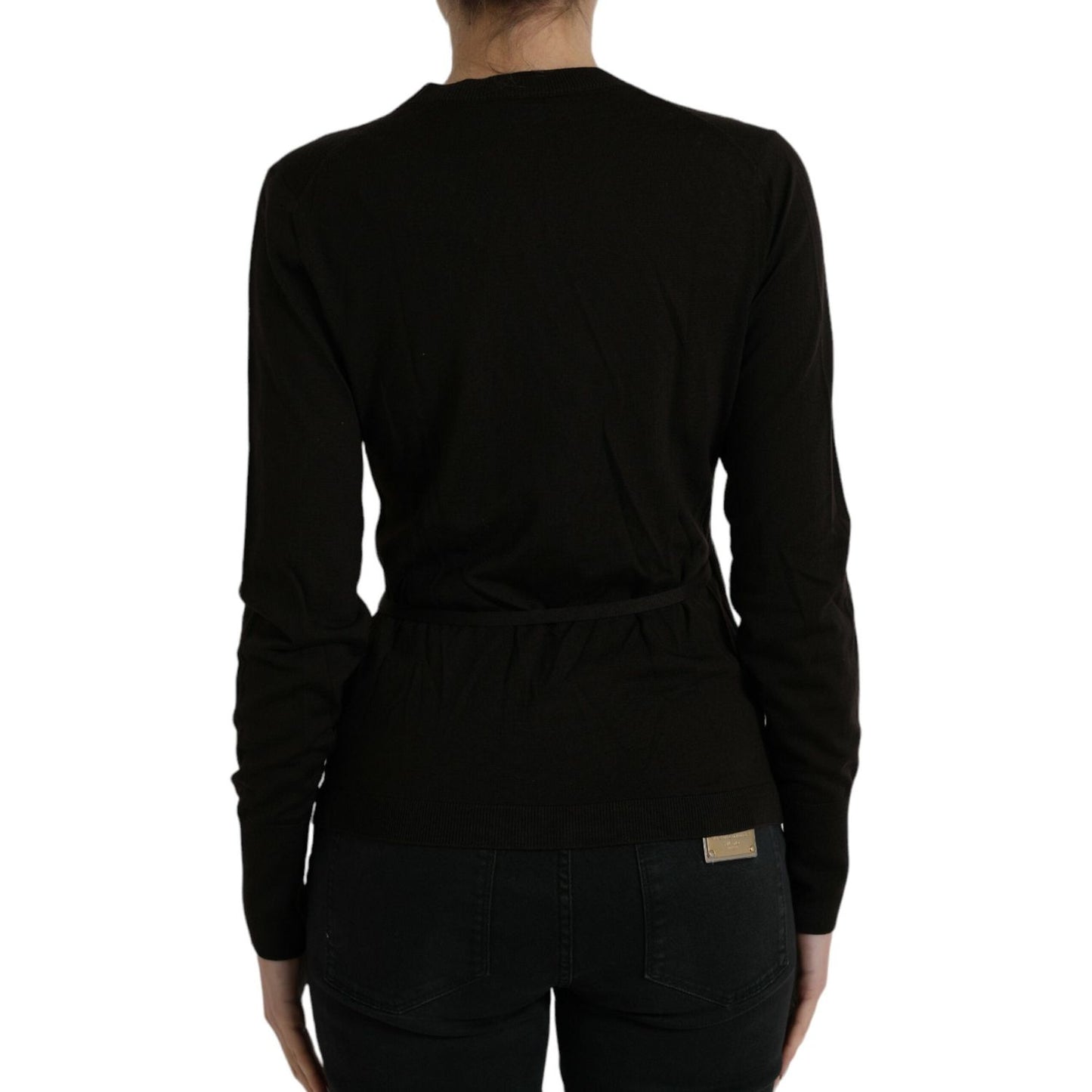 Dolce & Gabbana Black Wool V-neck Crossed Cardigan Sweater Dolce & Gabbana