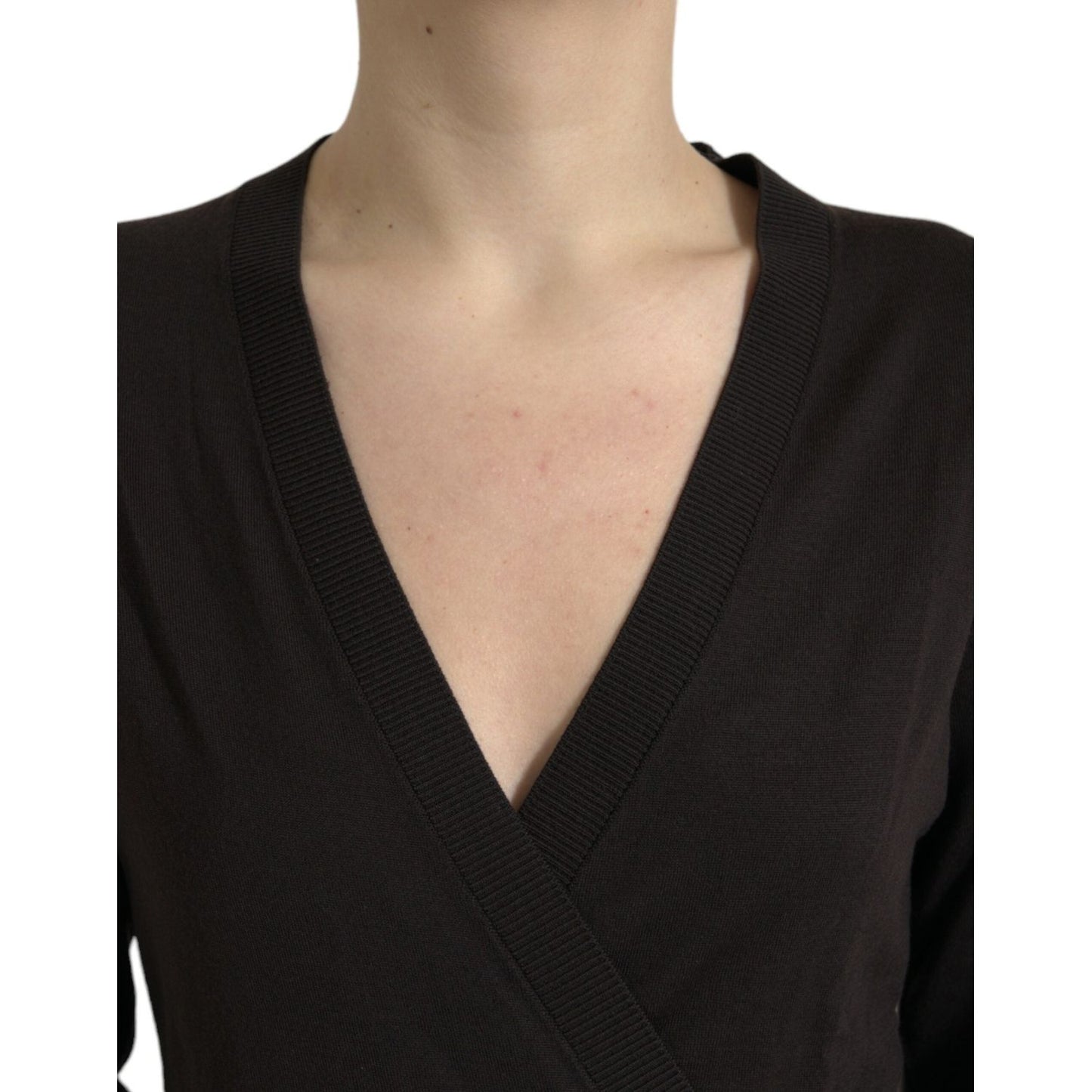 Dolce & Gabbana Black Wool V-neck Crossed Cardigan Sweater Dolce & Gabbana