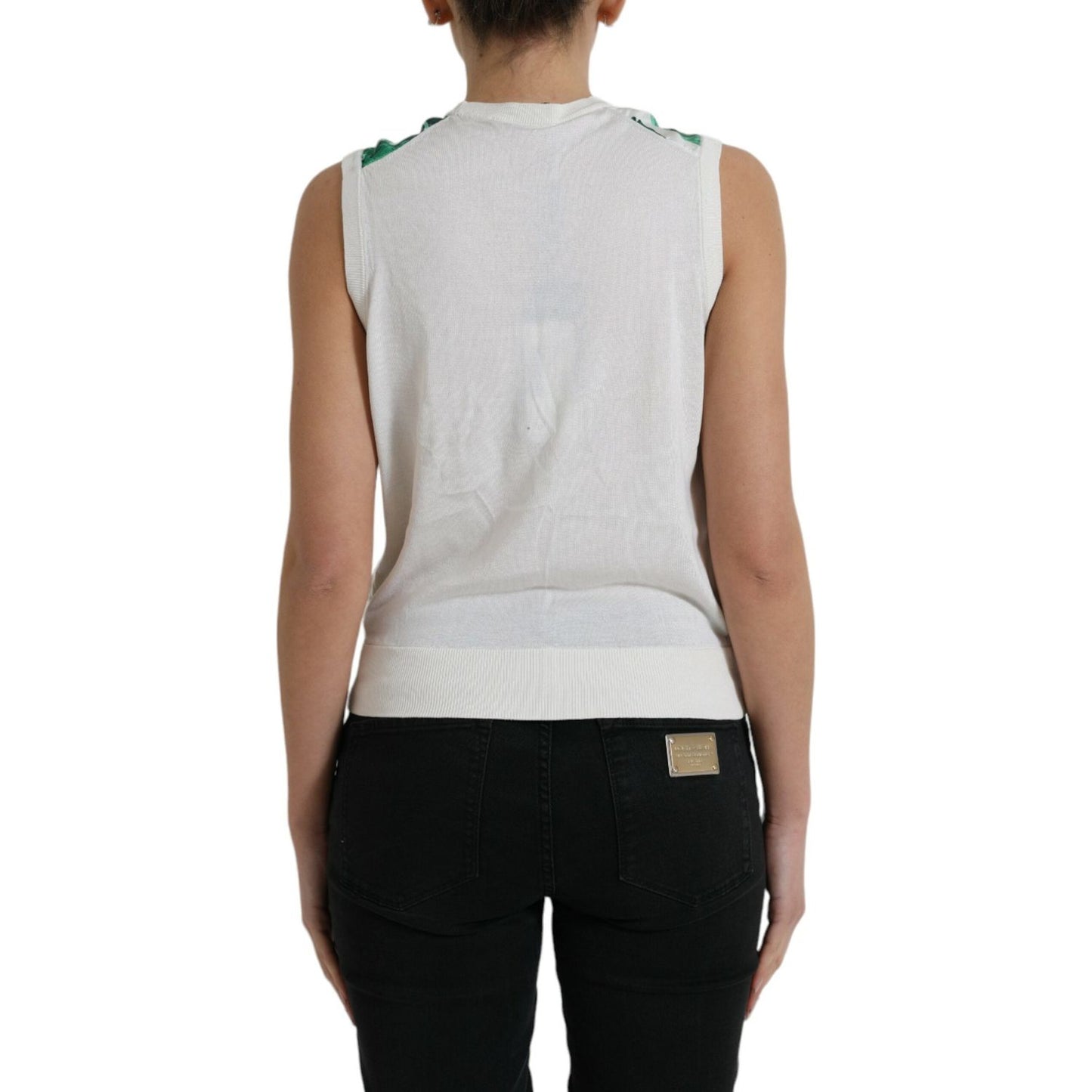 Dolce & Gabbana White Banana Leaf Print Crew Neck Tank Top Dolce & Gabbana