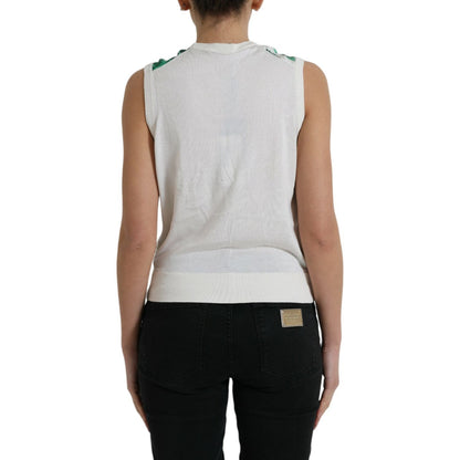 Dolce & Gabbana White Banana Leaf Print Crew Neck Tank Top Dolce & Gabbana
