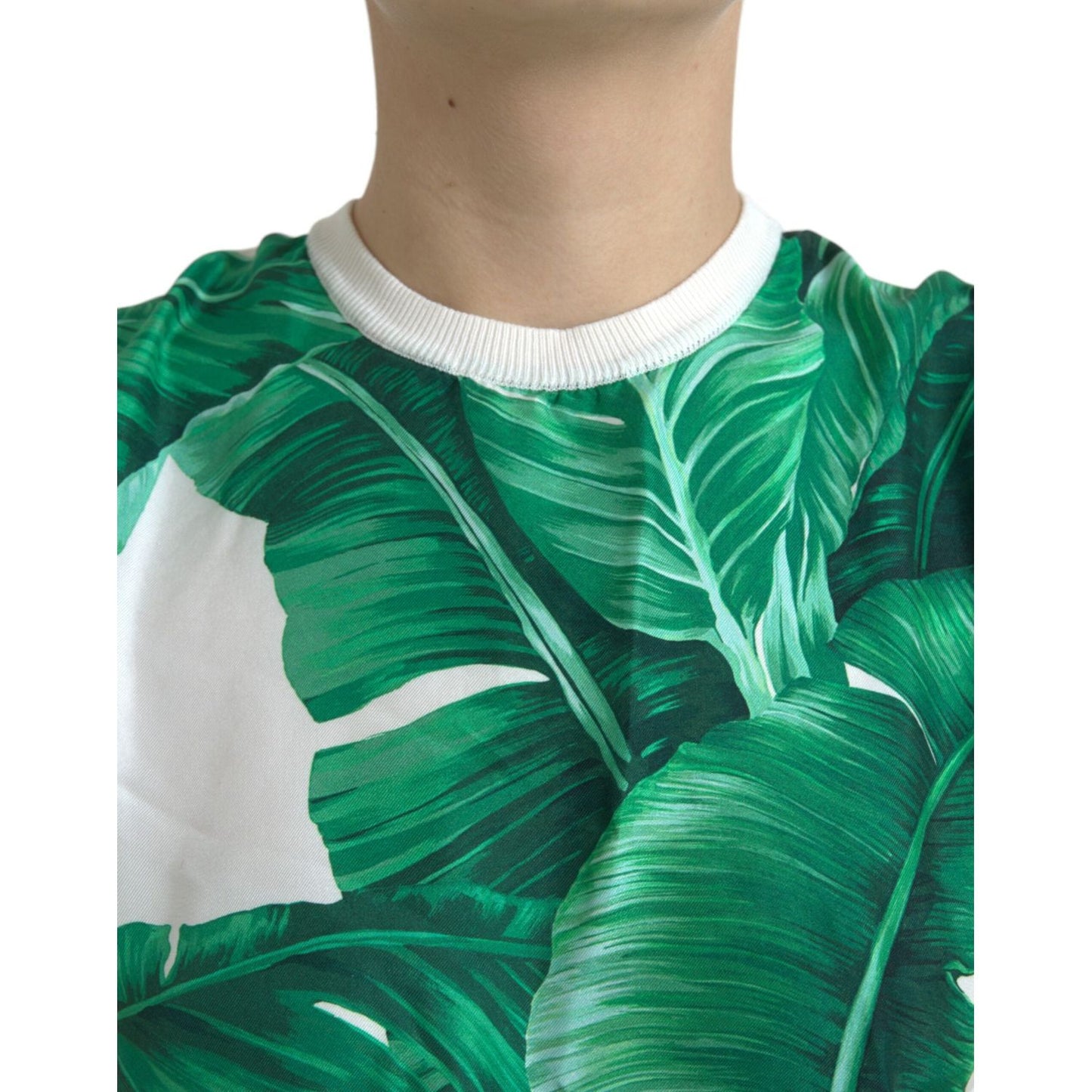 Dolce & Gabbana White Banana Leaf Print Crew Neck Tank Top Dolce & Gabbana