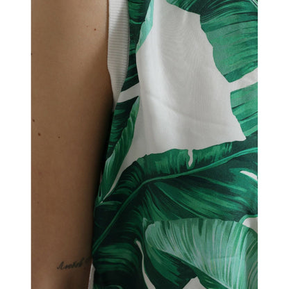 Dolce & Gabbana White Banana Leaf Print Crew Neck Tank Top Dolce & Gabbana