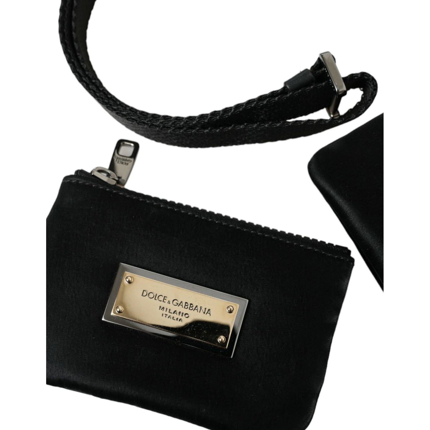 Dolce & Gabbana Black Nylon Logo Plaque Keyring Pouch Clutch Bag Dolce & Gabbana