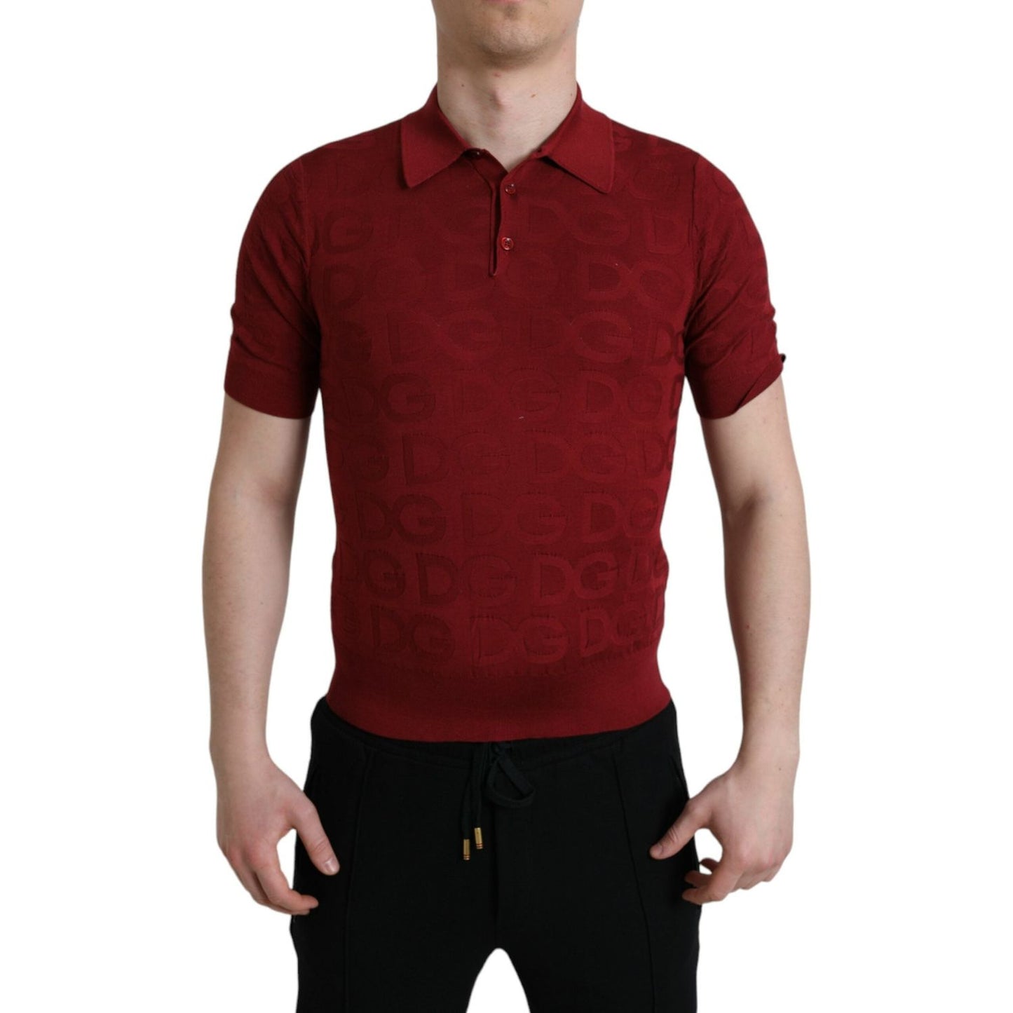 Dolce & Gabbana Maroon Collared Short Sleeve Silk T-shirt Dolce & Gabbana