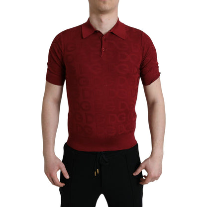 Dolce & Gabbana Maroon Collared Short Sleeve Silk T-shirt Dolce & Gabbana