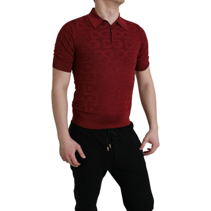 Dolce & Gabbana Maroon Collared Short Sleeve Silk T-shirt Dolce & Gabbana