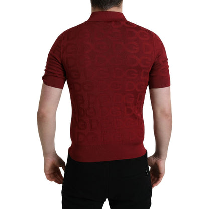 Dolce & Gabbana Maroon Collared Short Sleeve Silk T-shirt Dolce & Gabbana
