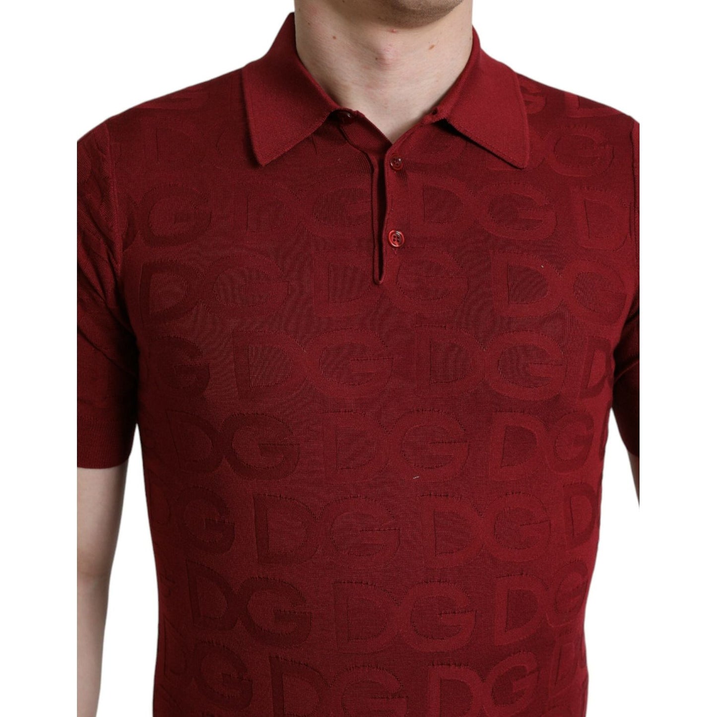 Dolce & Gabbana Maroon Collared Short Sleeve Silk T-shirt Dolce & Gabbana